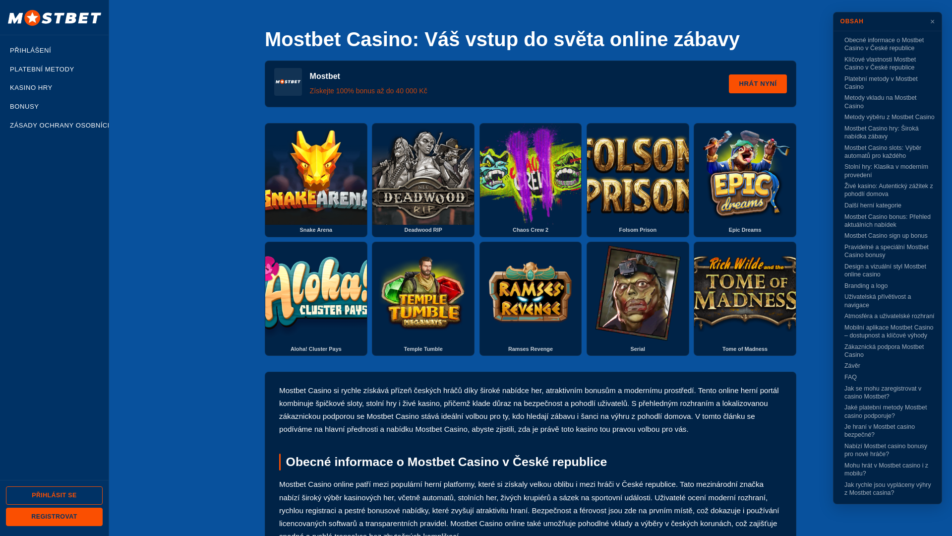 website screenshot of https://mostbetcasino-cestina.com