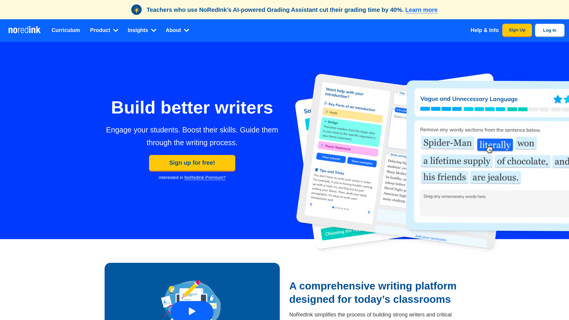 website screenshot of https://www.noredink.com