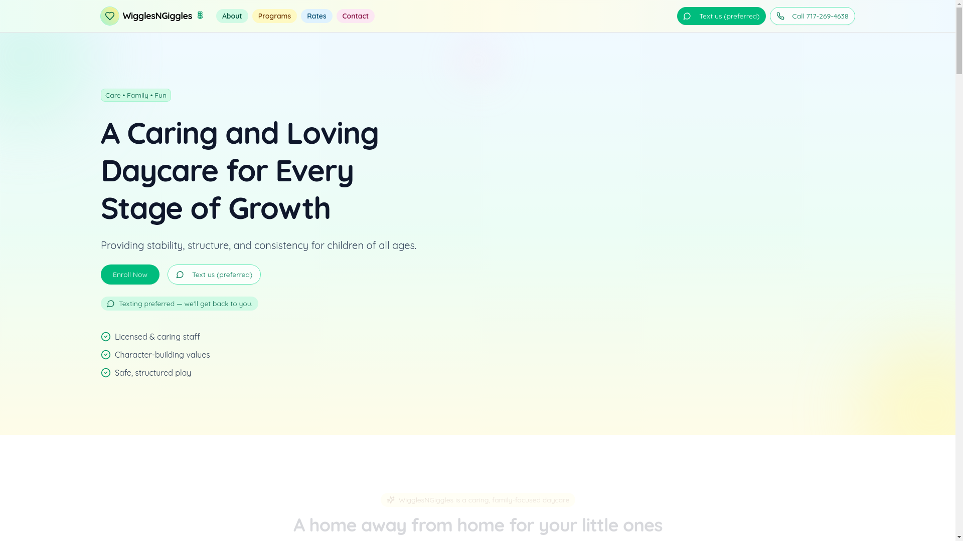 website screenshot of https://wngdaycare.com/