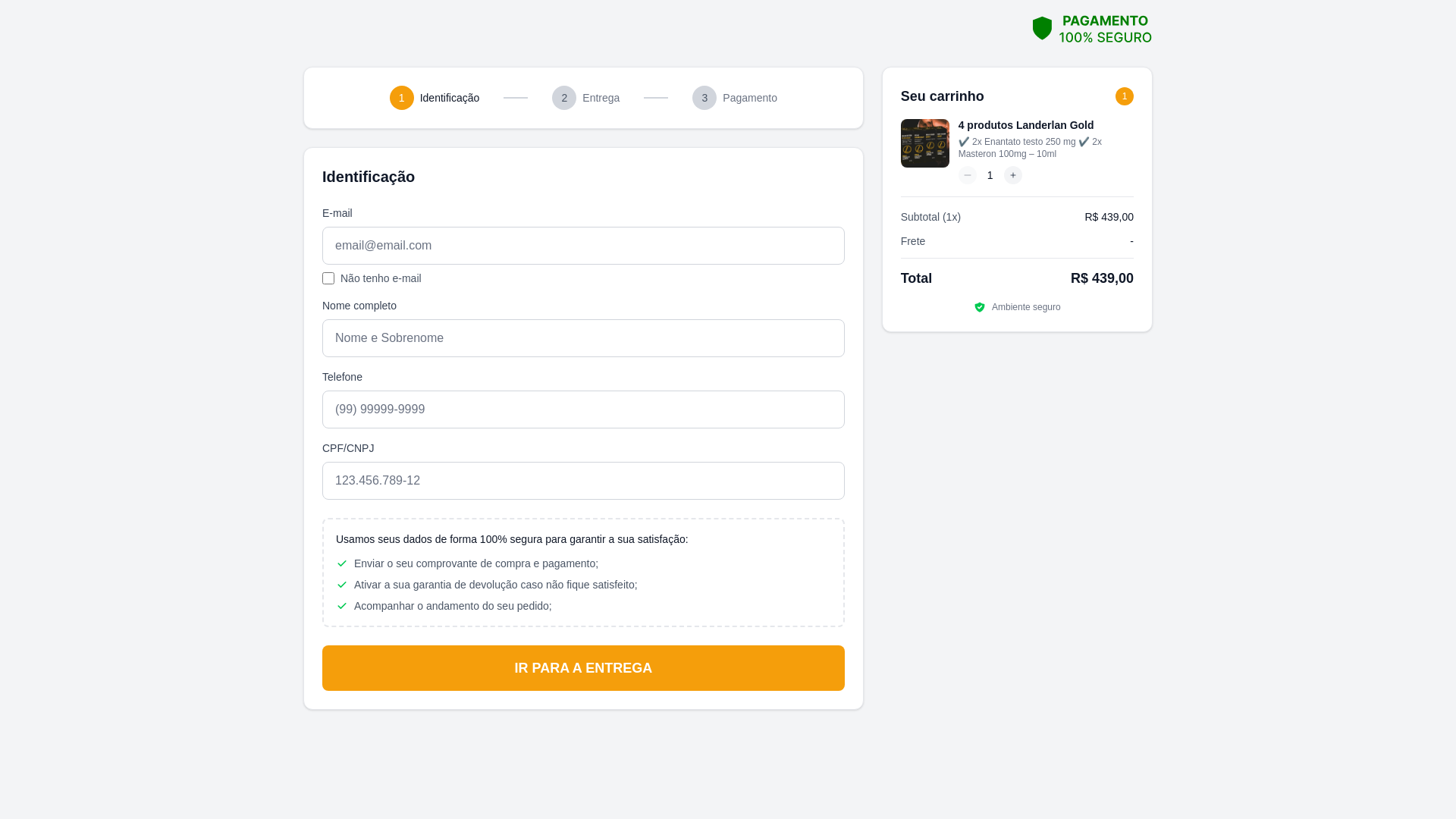 website screenshot of https://www.pagamentos-seguro.link/checkout/9cfacad2-58fb-425d-bbde-15468c6e03e5
