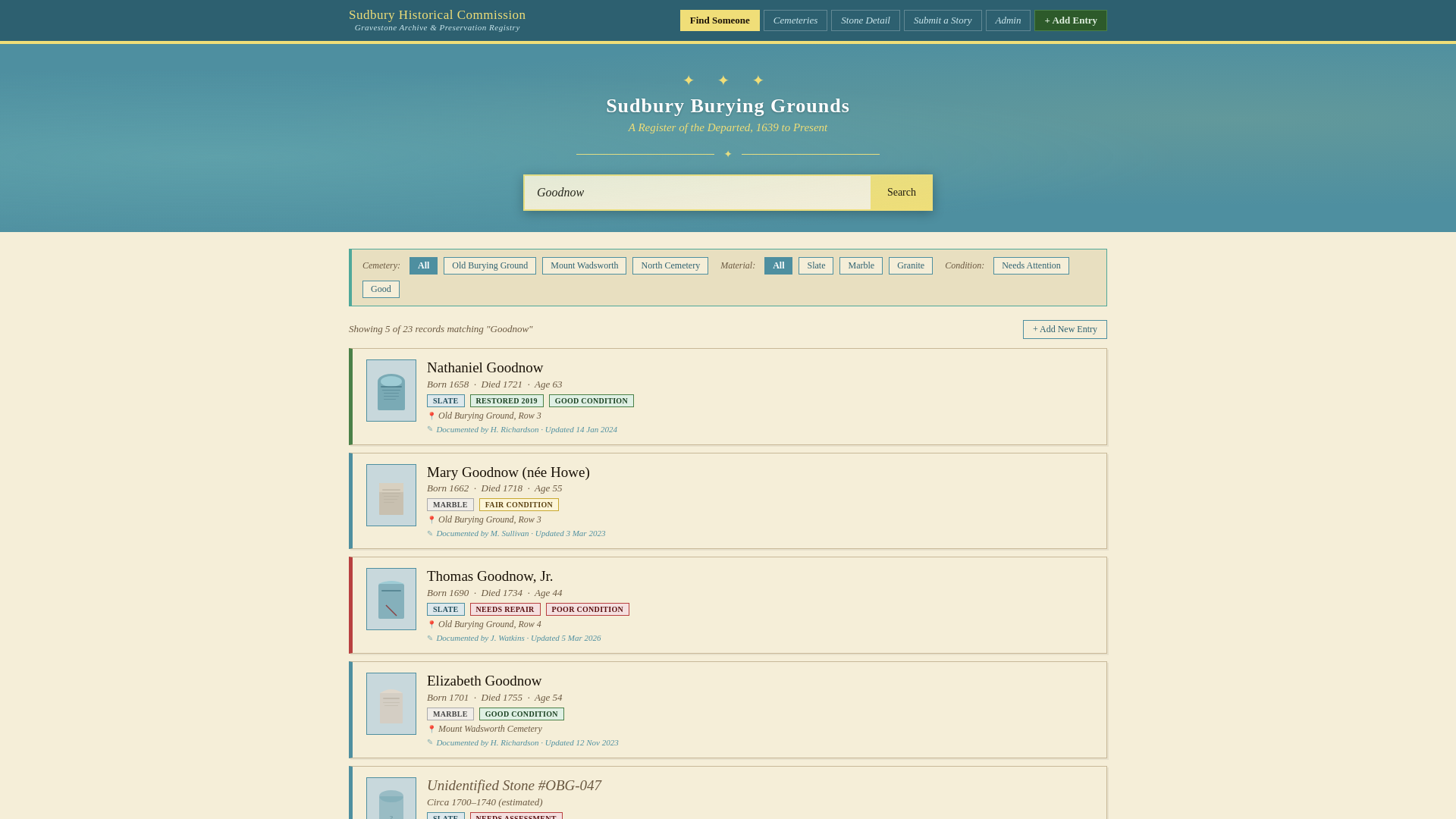 website screenshot of https://sudburygravestonearchive.org/