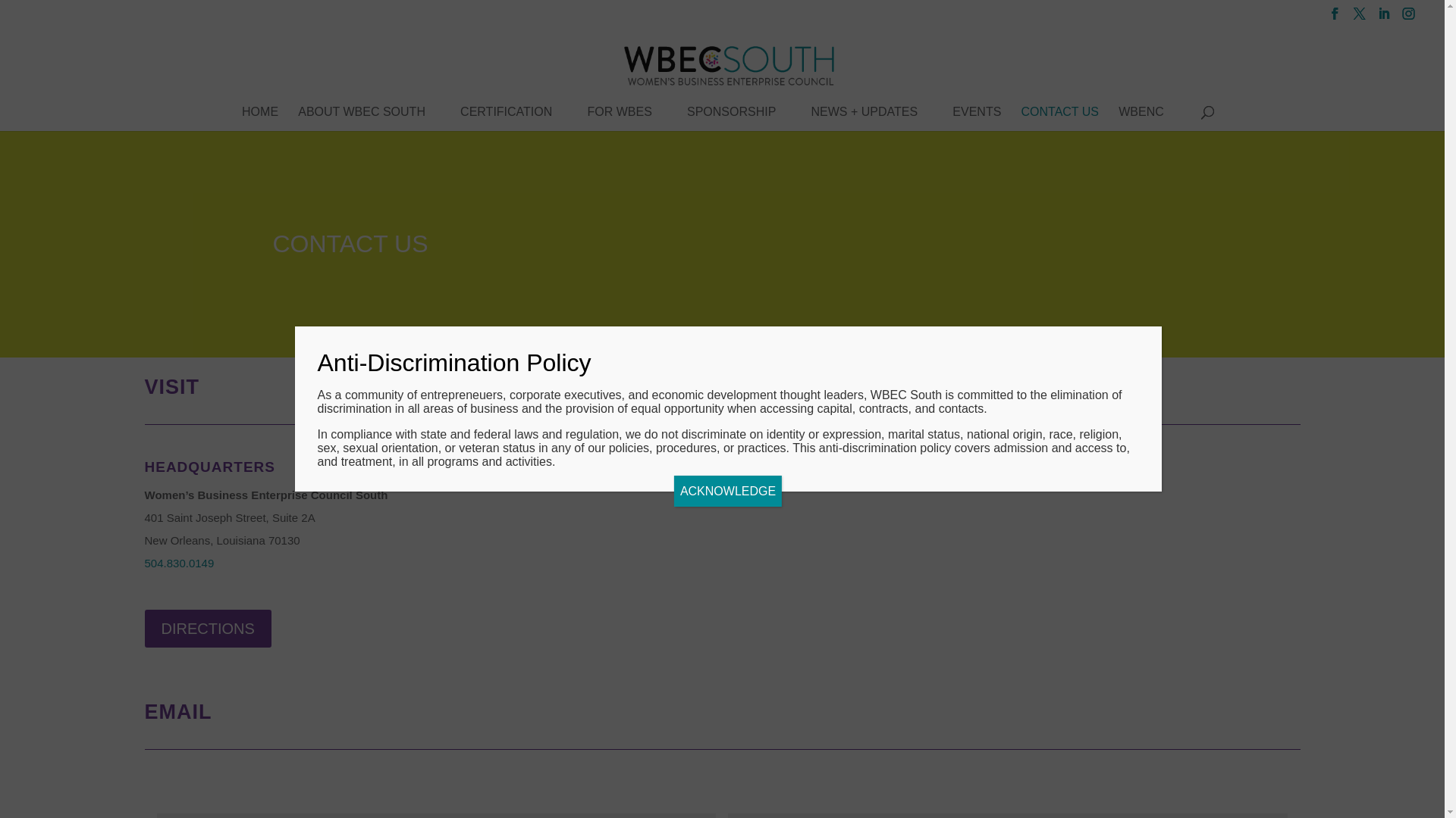 website screenshot of https://www.wbecsouth.org/contact-us/