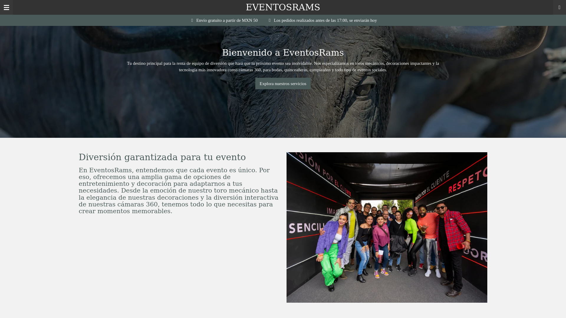 website screenshot of https://eventosrams.com.mx