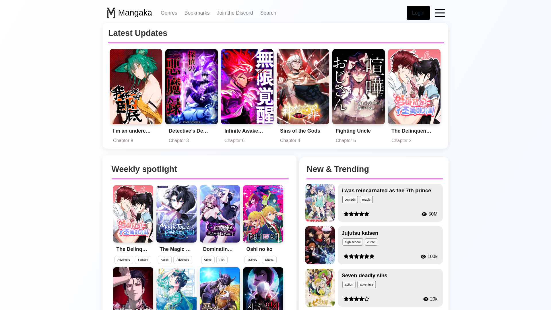 website screenshot of https://mangaka.to/
