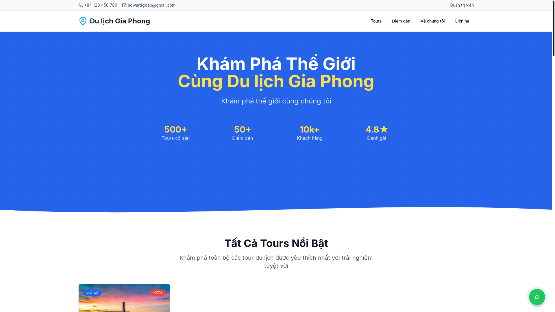 website screenshot of https://giaphongtravel.vn/