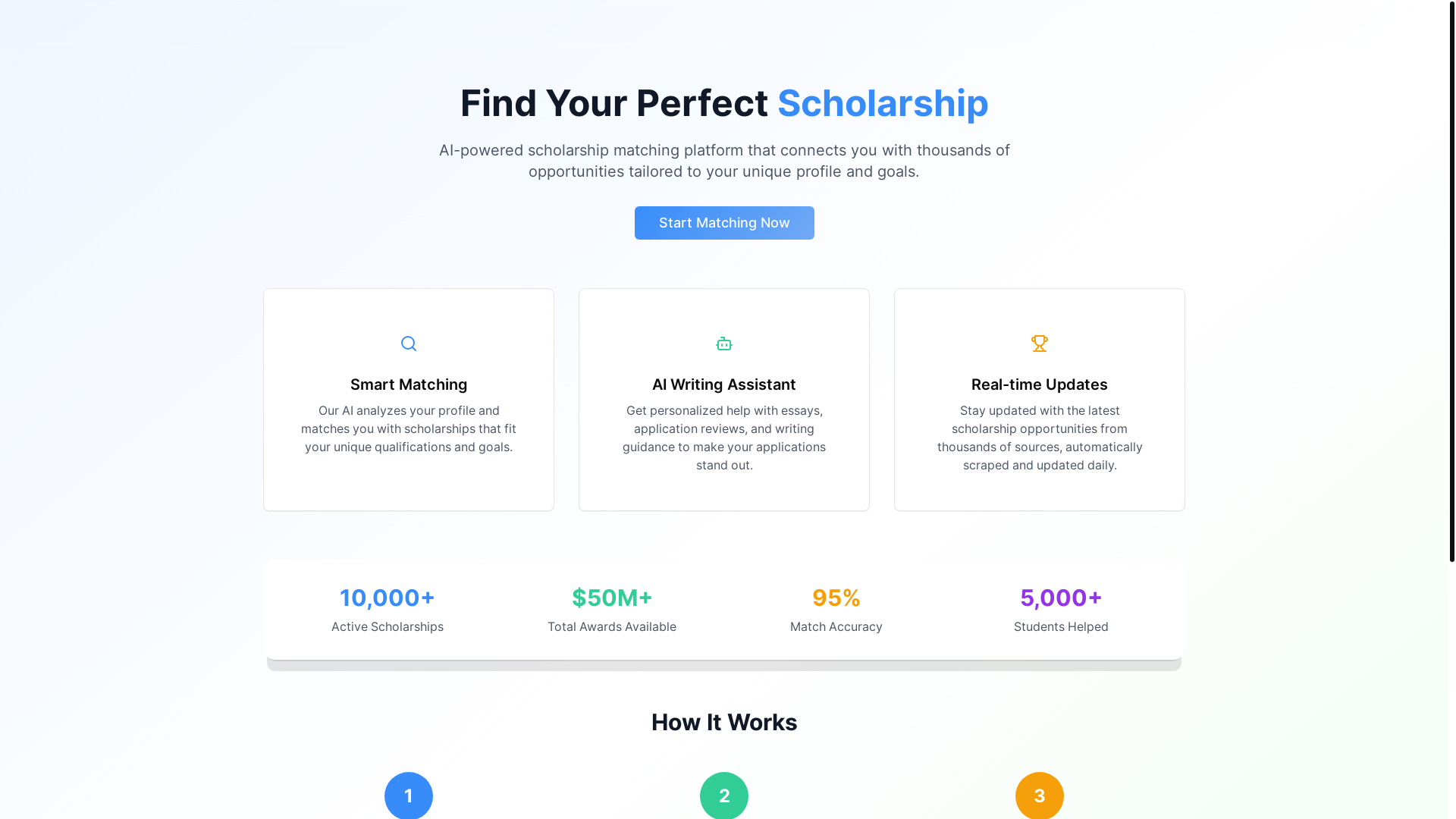 website screenshot of https://scholarmatch.app/