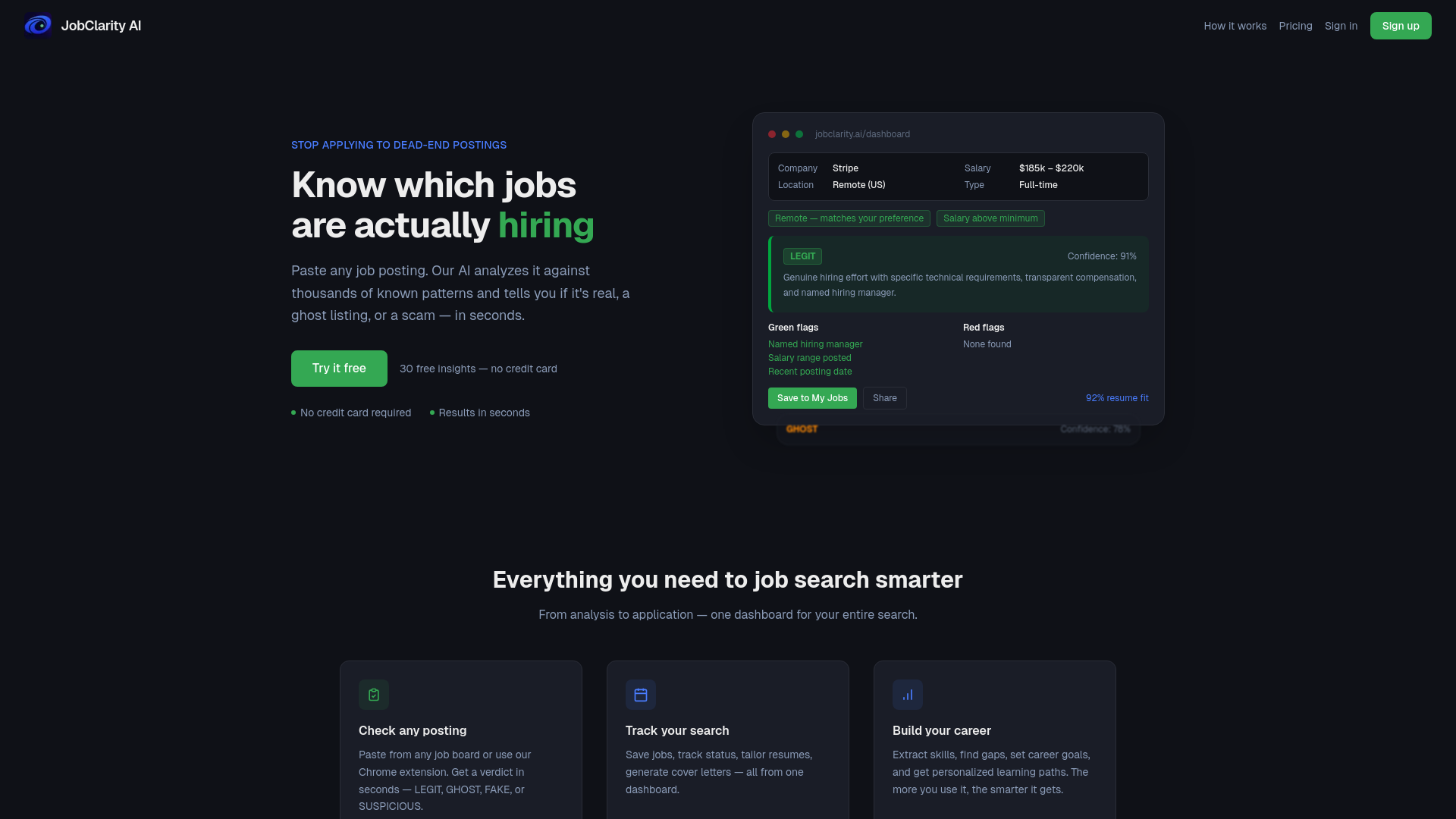 website screenshot of https://jobclarity.ai/