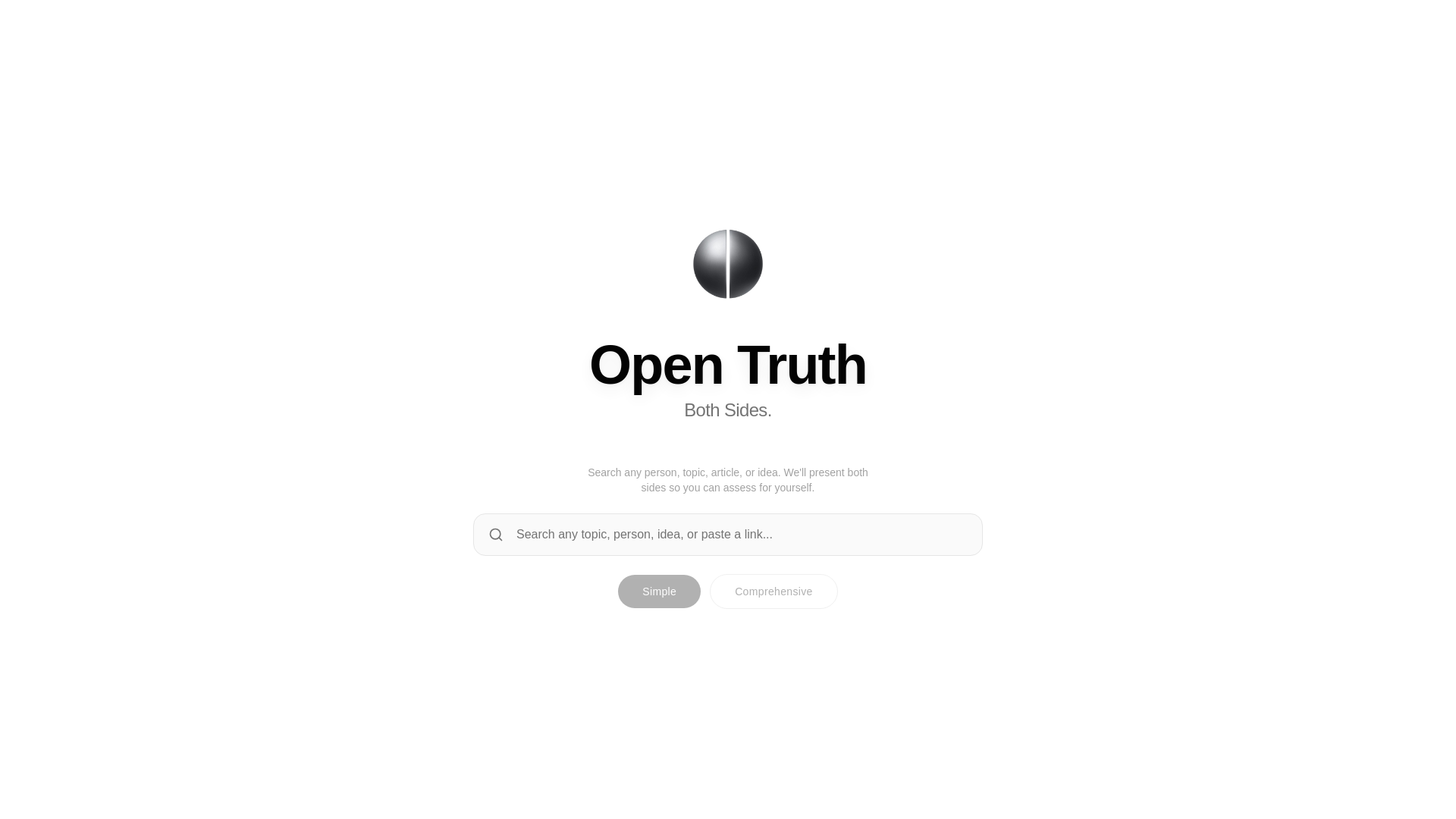 website screenshot of https://opentruth.co