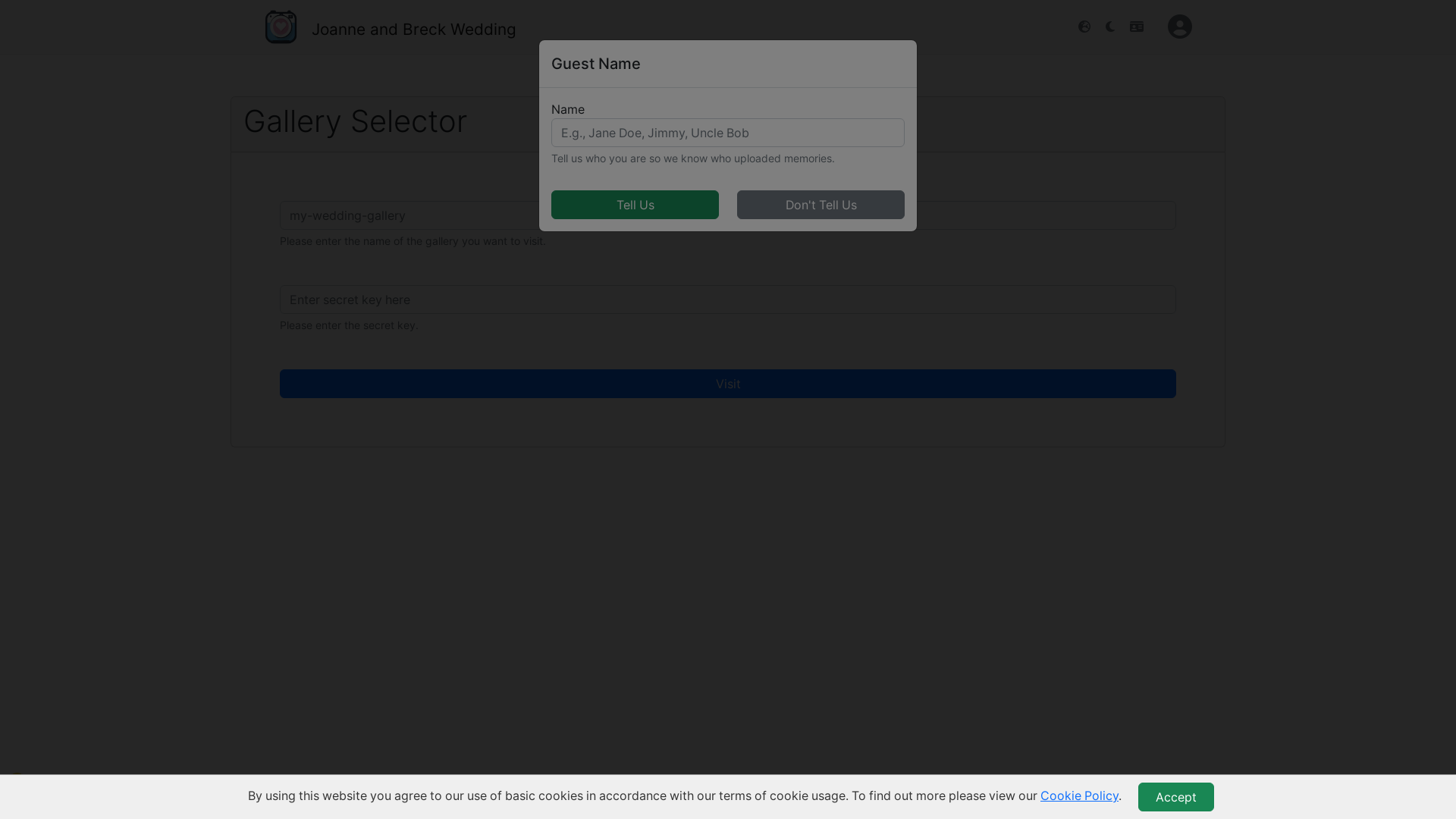 website screenshot of https://joanneandbreck.com/