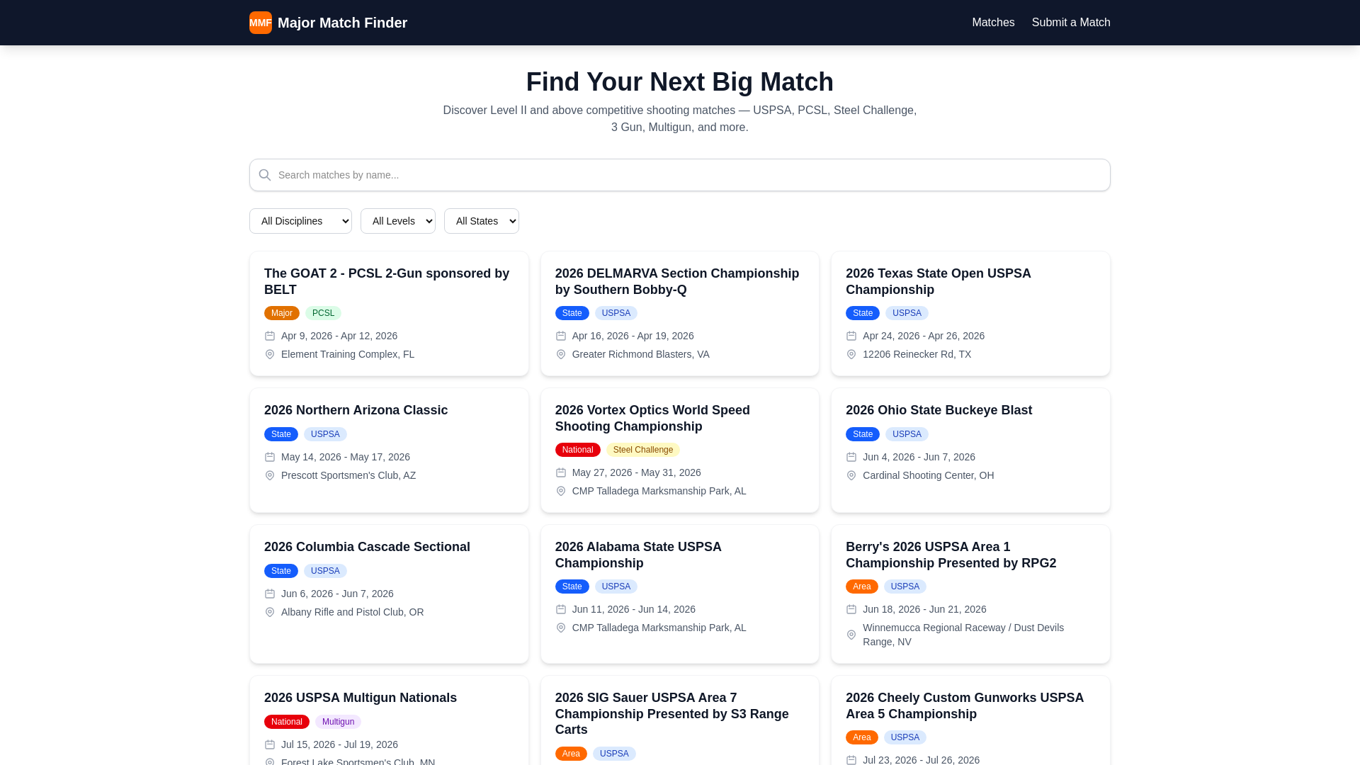 website screenshot of https://majormatchfinder.com/