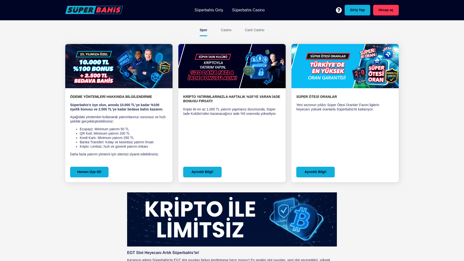 website screenshot of https://superbahiscasino.life/