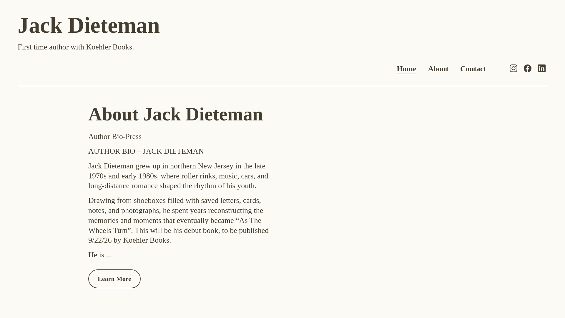 website screenshot of https://jackdietemanauthor.com/