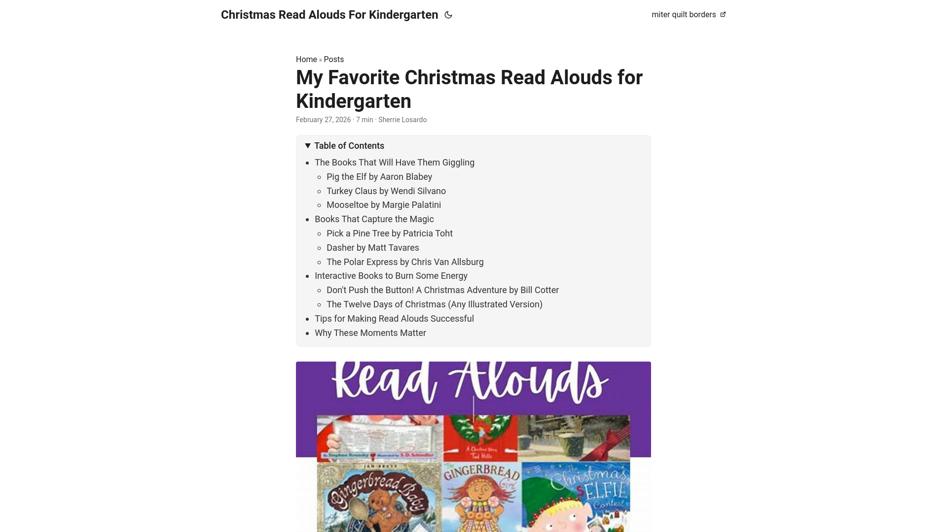 website screenshot of https://christmas-read-alouds-for-kindergarten.pages.dev/