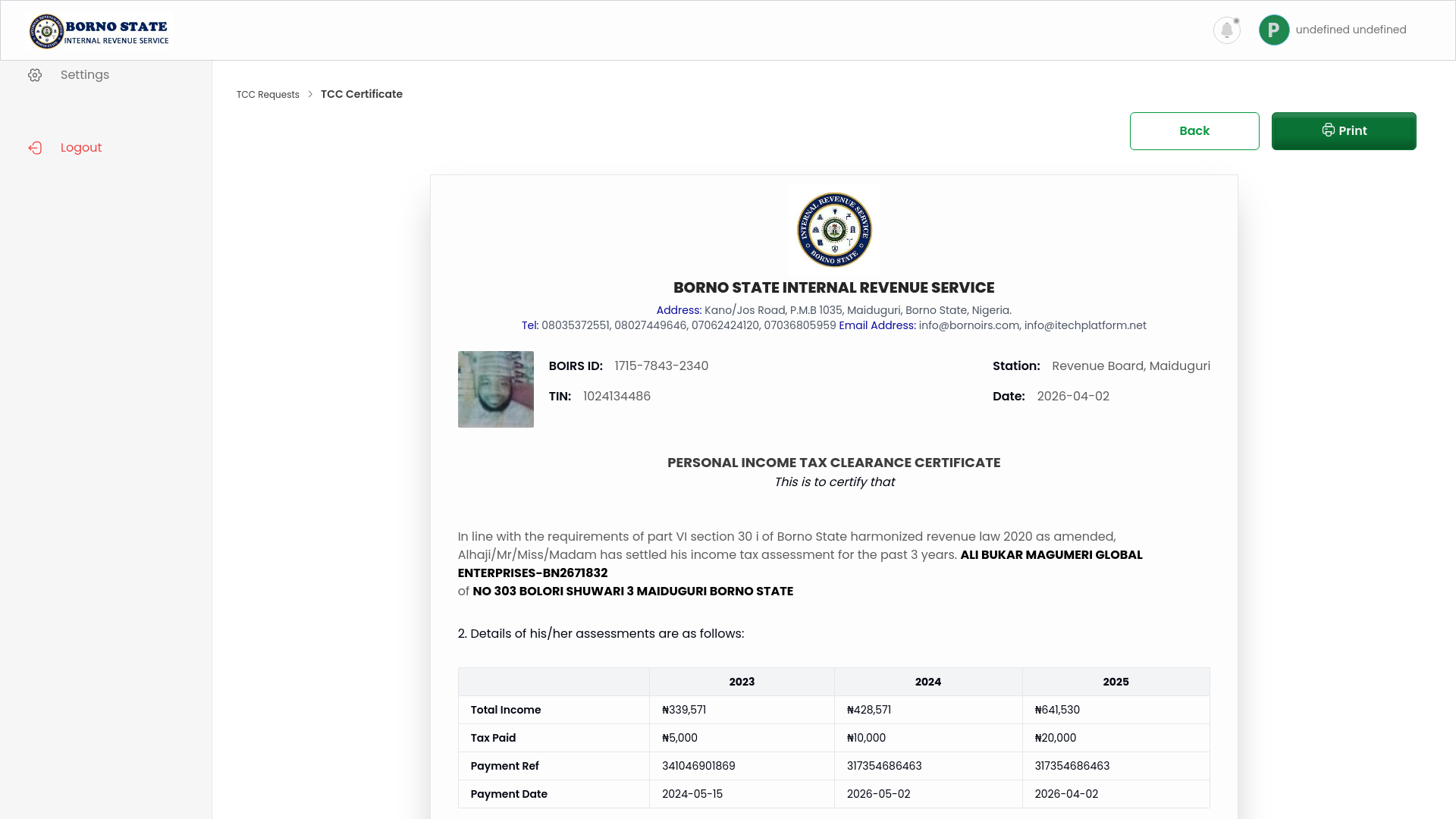 website screenshot of https://borno-fiopay-net-payer-tcc-certificate-tccld-951.pages.dev/