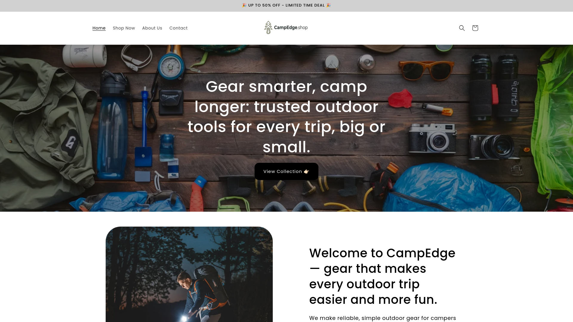 website screenshot of https://campedge.shop/