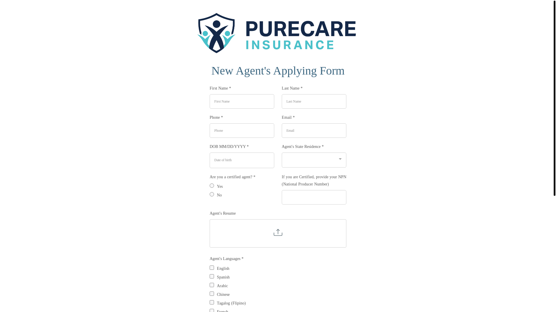 website screenshot of https://careers.purecareinsurance.com/ziprecruiter