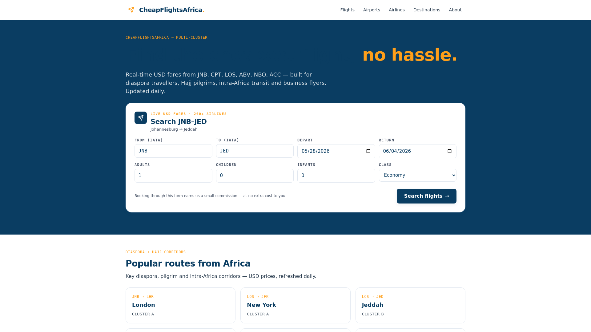 website screenshot of https://cheapflightsafrica.pages.dev/
