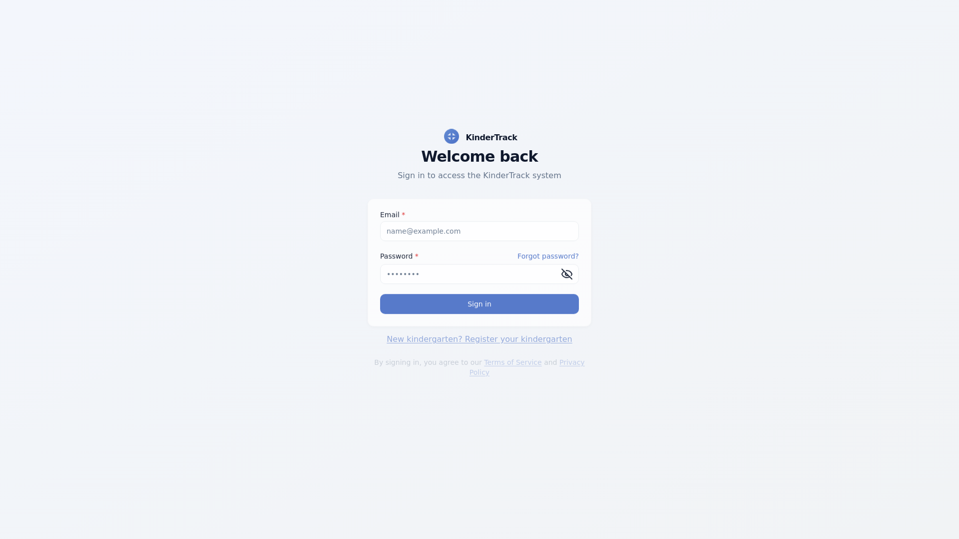 website screenshot of https://kindertrack-fe.pages.dev/