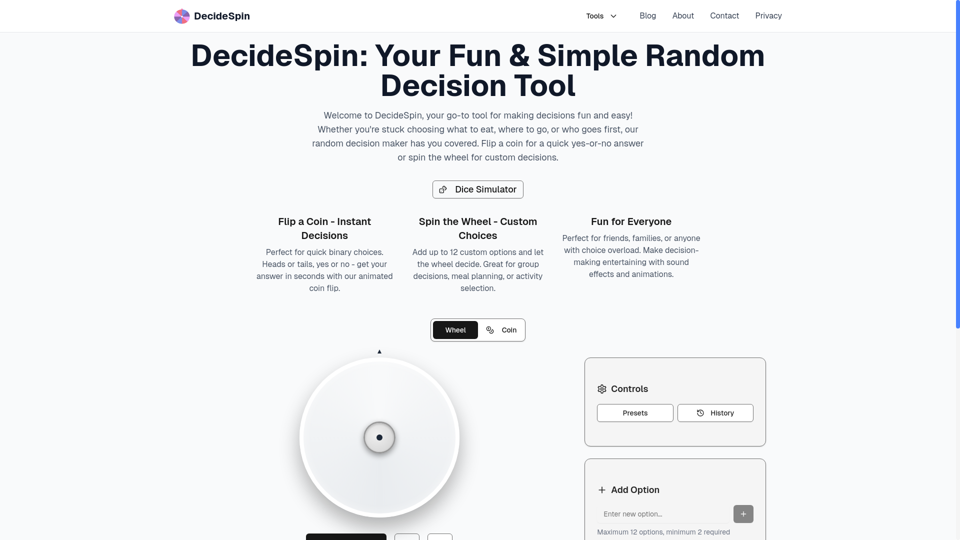 website screenshot of https://decidespin.pages.dev/
