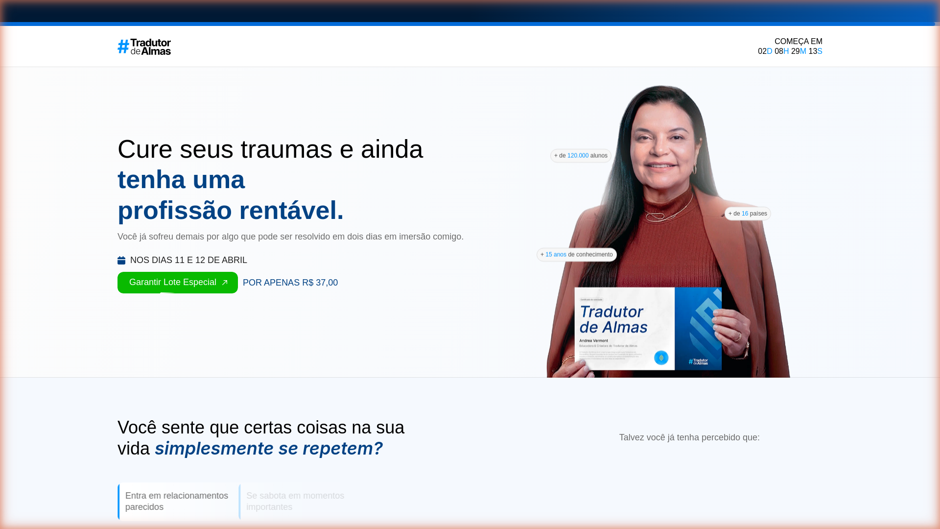 website screenshot of https://lp-tradutor-de-almas.pages.dev/