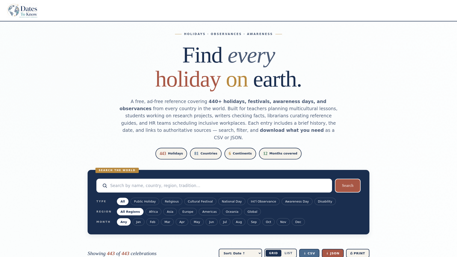 website screenshot of https://datestoknow.com/
