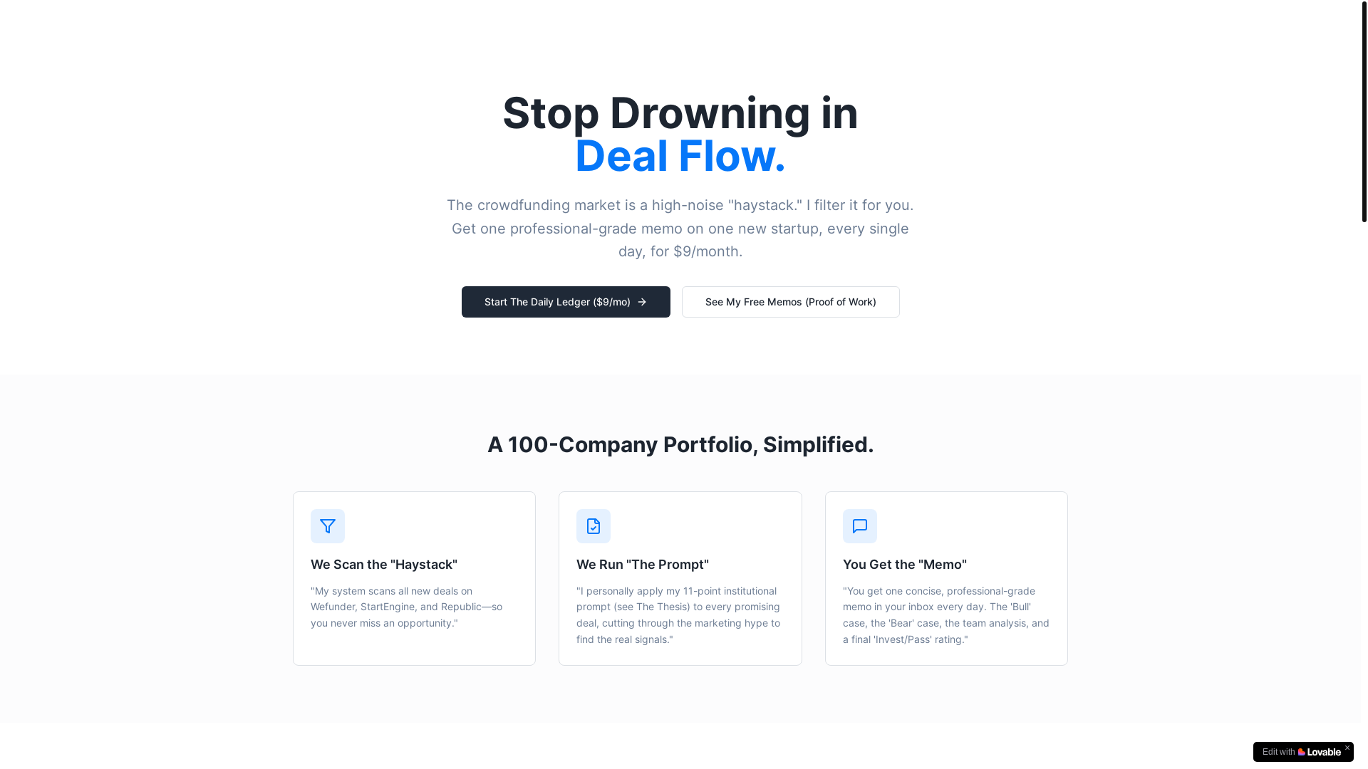 website screenshot of https://theledger.vc/