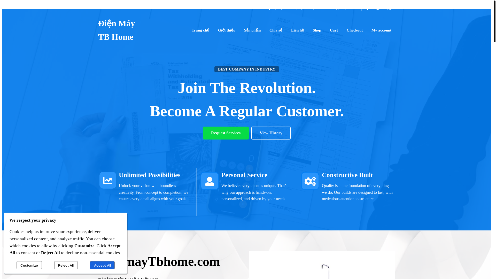 website screenshot of https://dienmaytbhome.com/