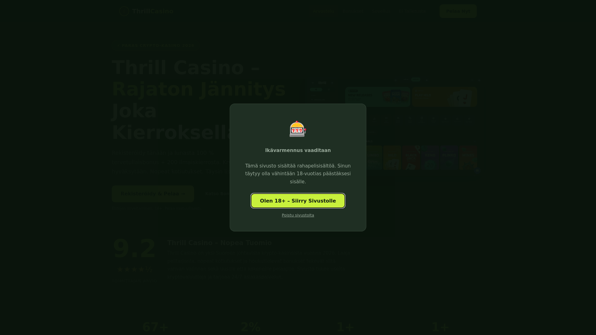 website screenshot of https://thrill-casino.cc/
