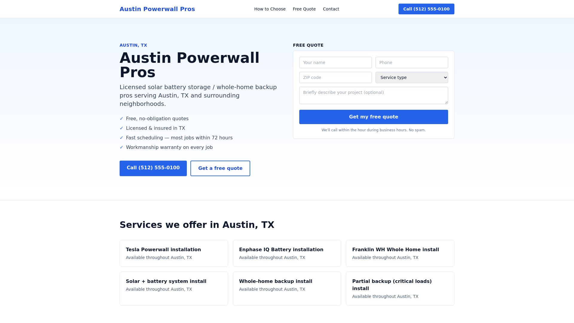 website screenshot of https://austinpowerwallpros.pages.dev/