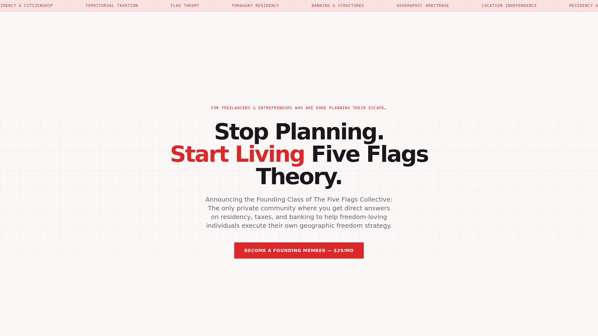 website screenshot of https://fiveflagscollective.com/