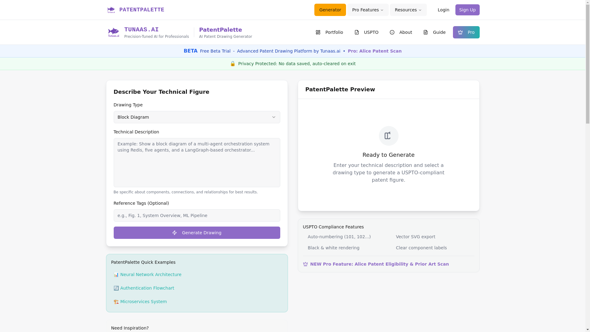 website screenshot of https://patentpalette.ai/