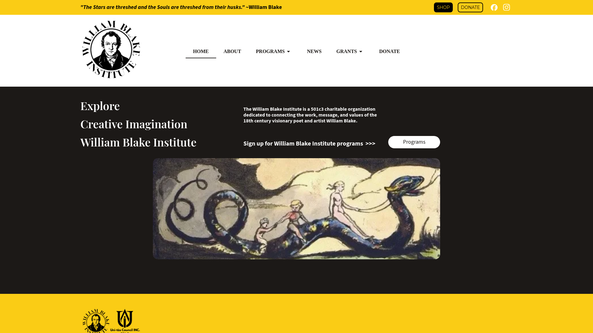 website screenshot of https://williamblakeinstitute.org
