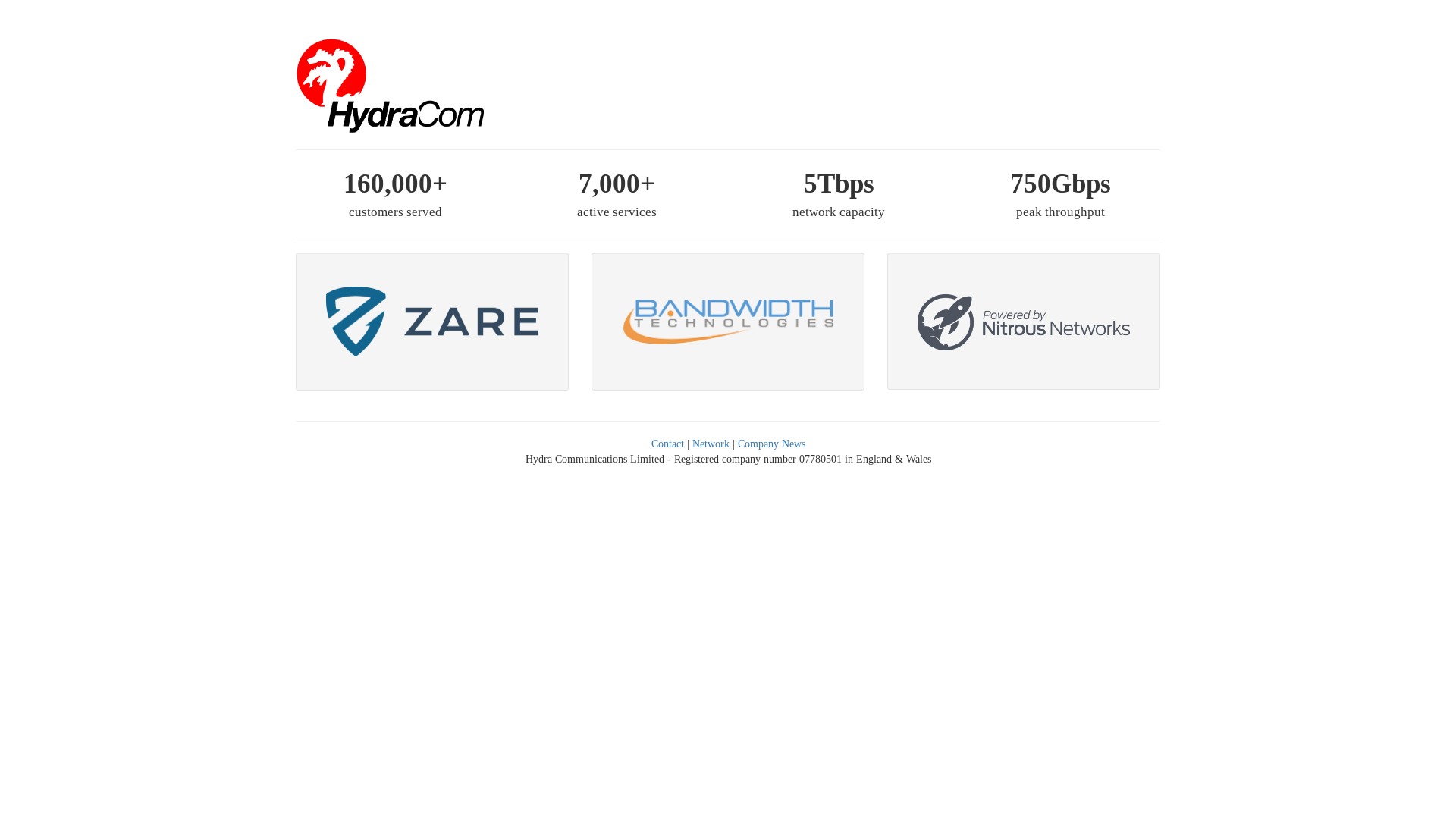 website screenshot of https://hydracom.co.uk/