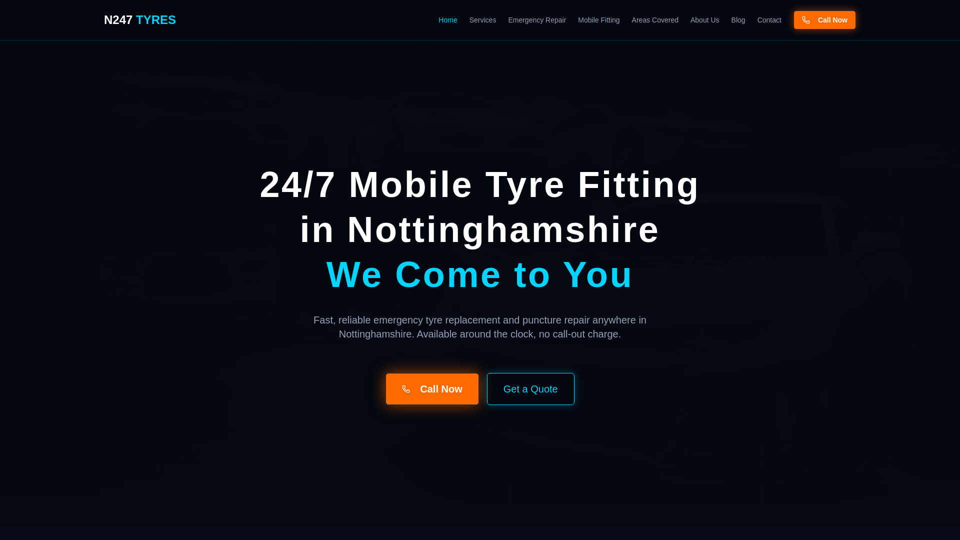 website screenshot of https://nottingham247mobiletyresservices.co.uk/