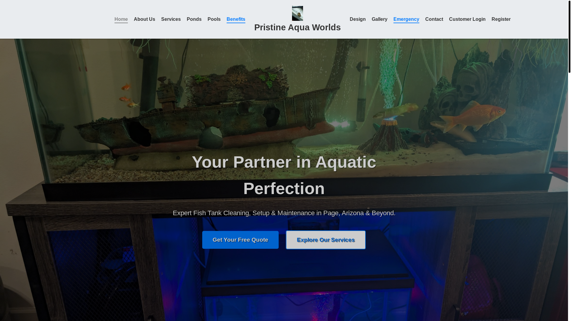website screenshot of https://pristineaquaworld.com/