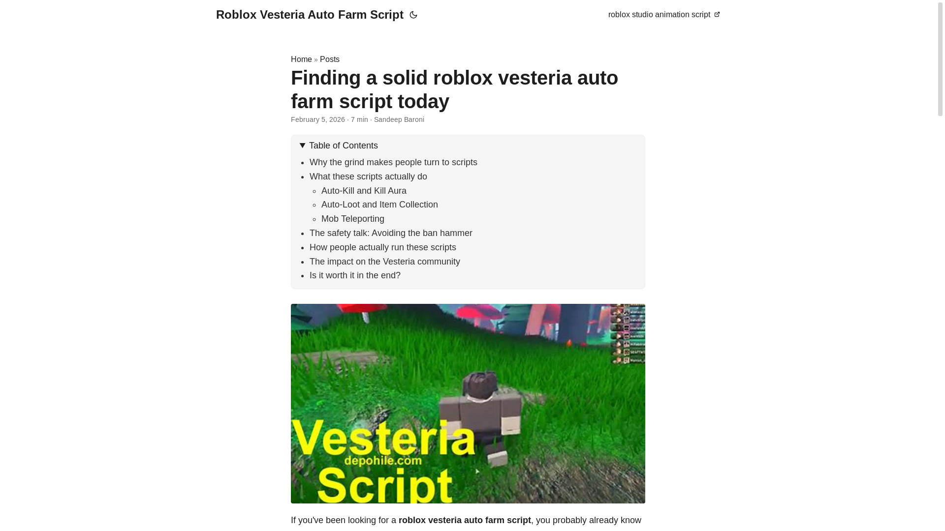 website screenshot of https://roblox-vesteria-auto-farm-script.pages.dev/