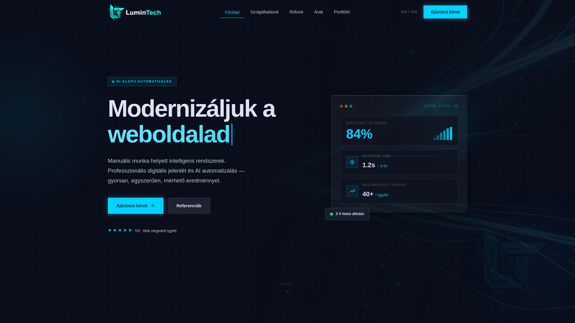 website screenshot of https://lumintech.hu/