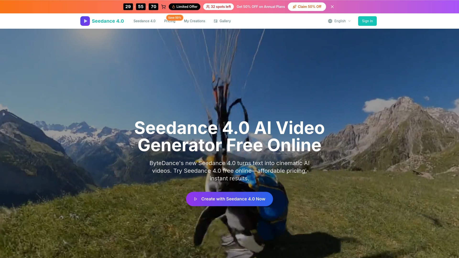 website screenshot of https://seedance-4.org/