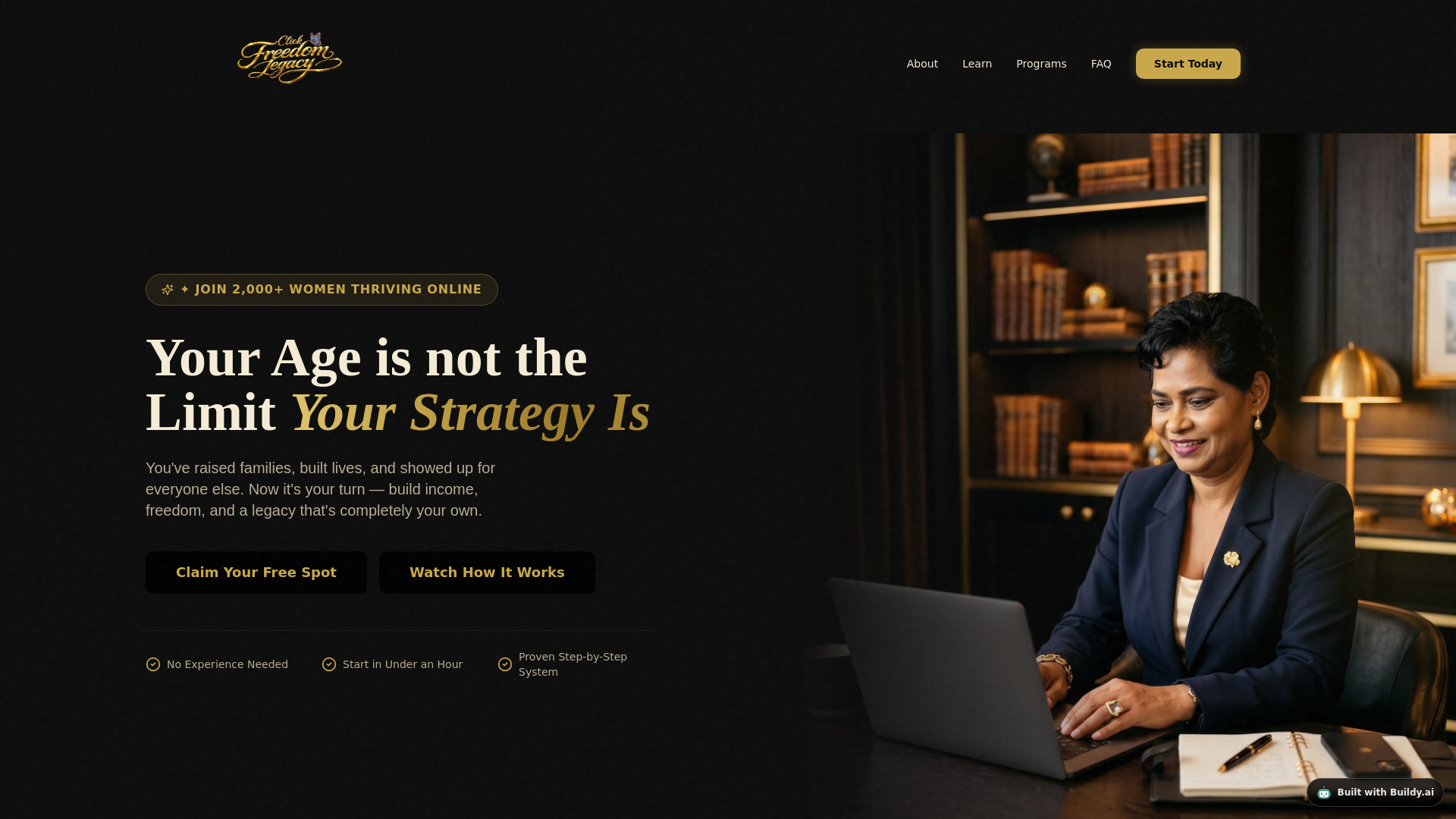 website screenshot of https://clickfreedomlegacy.com/