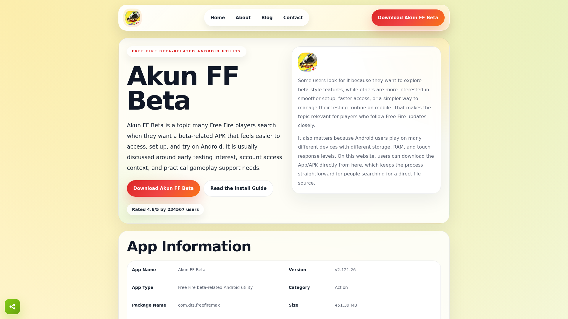 website screenshot of https://akunffbeta.com