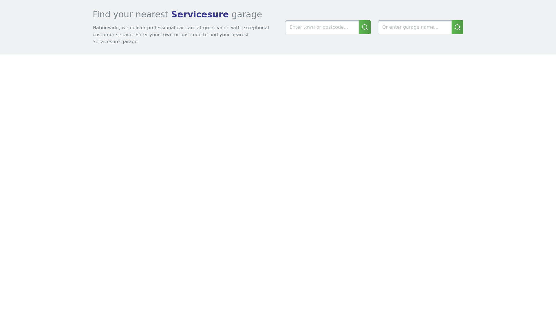 website screenshot of https://servicesure-find-my-garage-demo.pages.dev/
