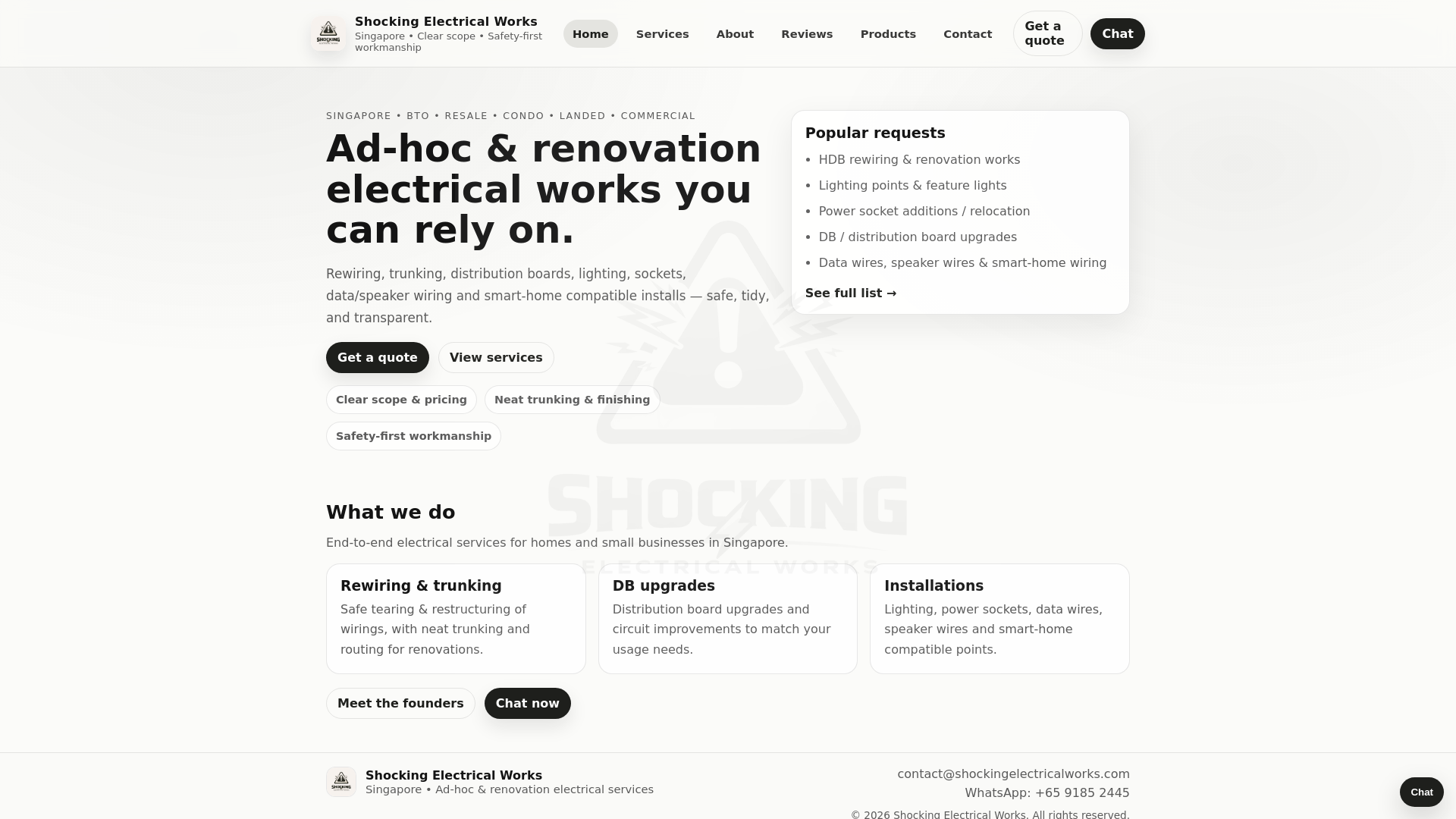 website screenshot of https://shockingelectricalworks.com