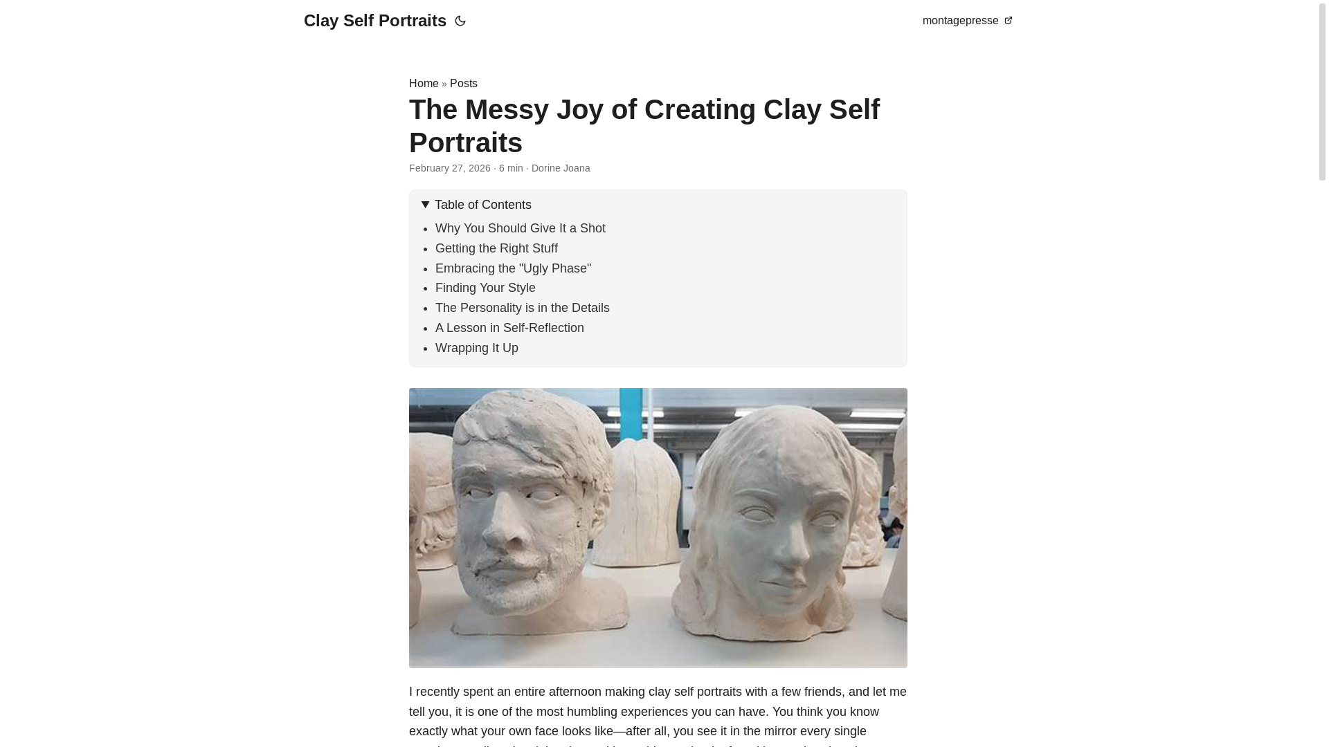 website screenshot of https://clay-self-portraits.pages.dev/