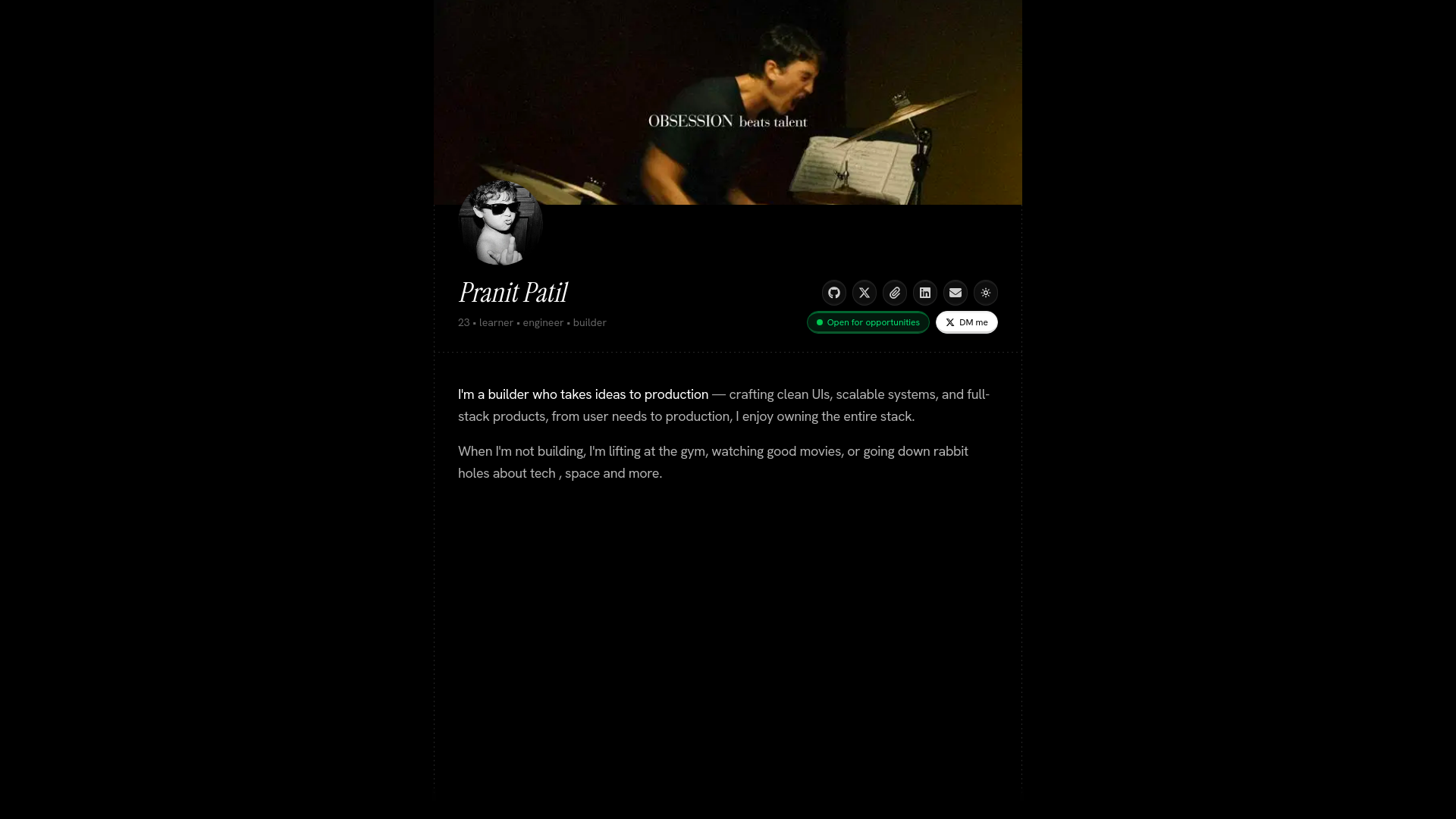 website screenshot of https://pranitpatil.tech