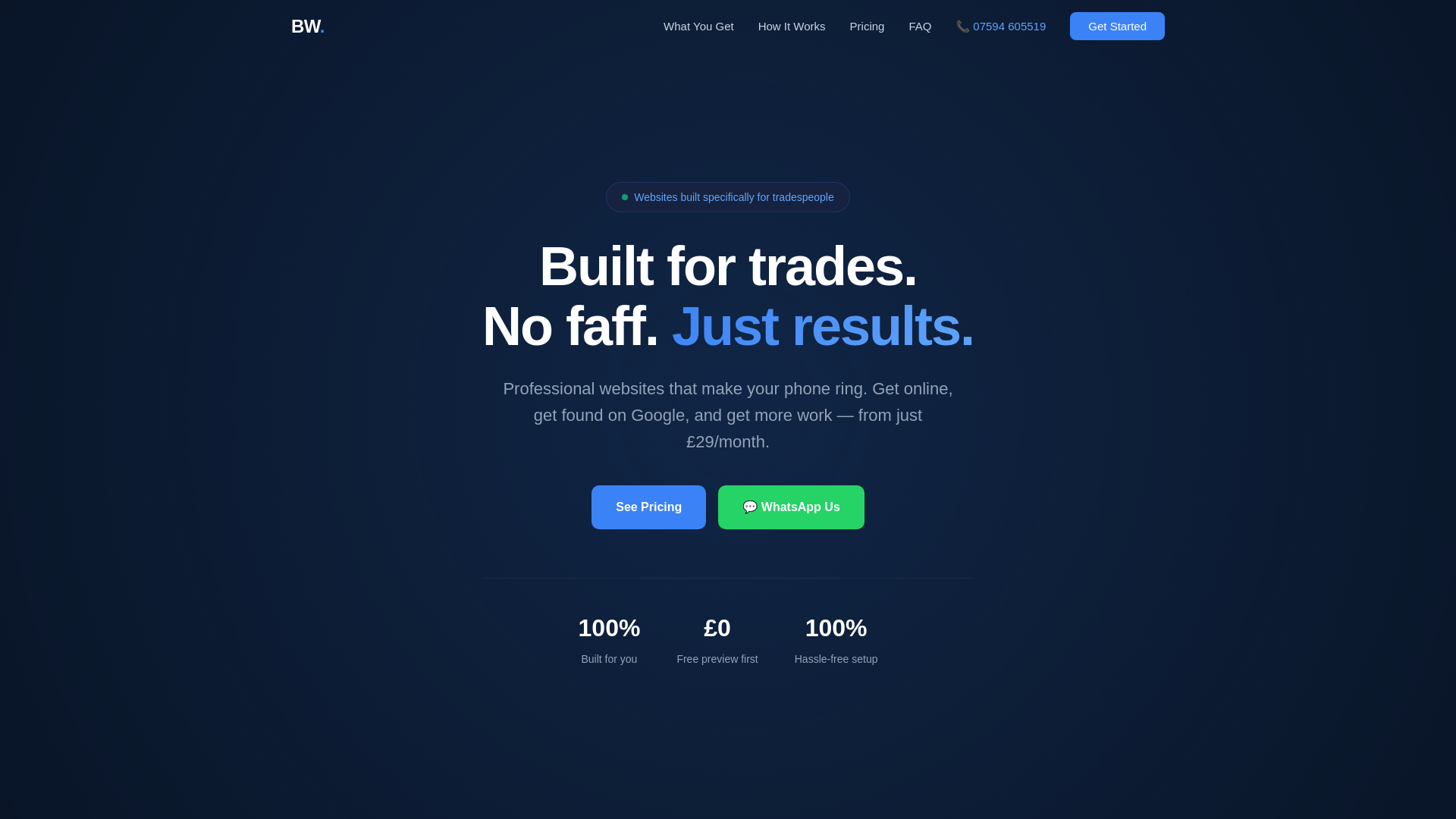 website screenshot of https://bwwebsites.studio