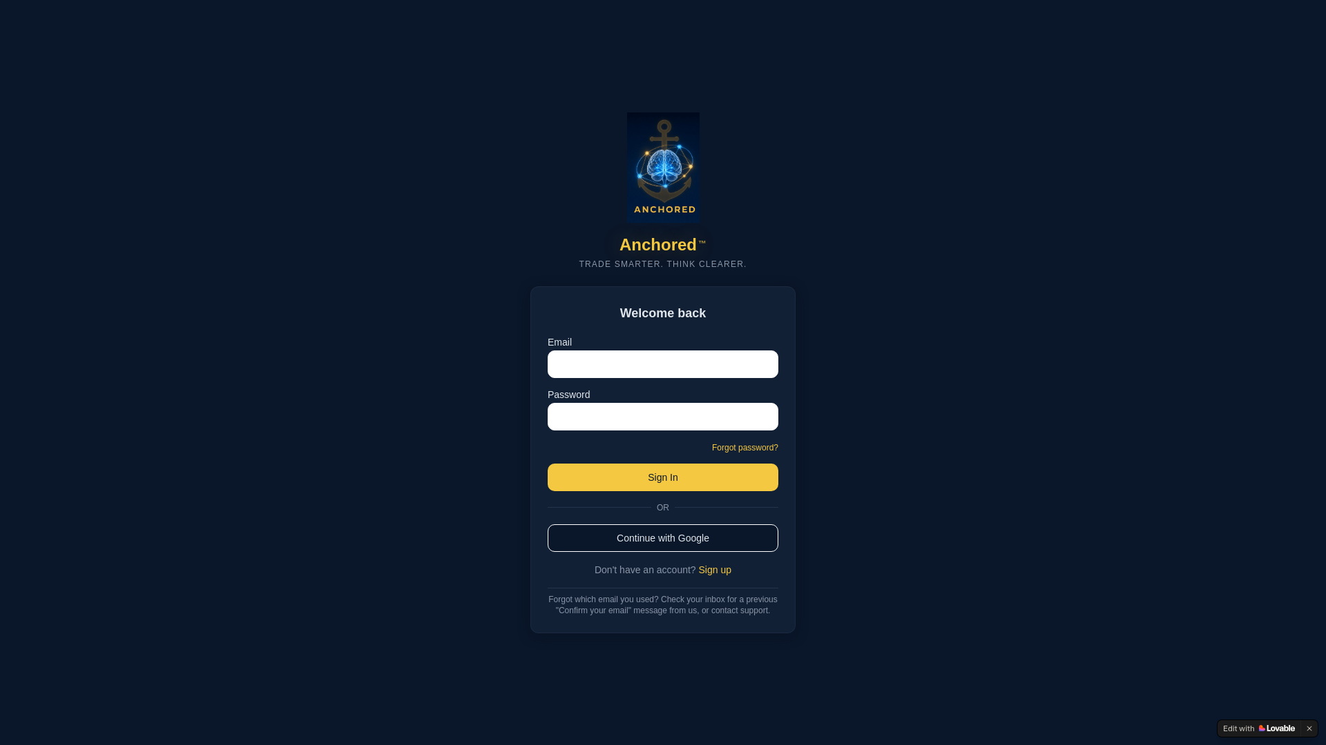 website screenshot of https://tryanchored.app/