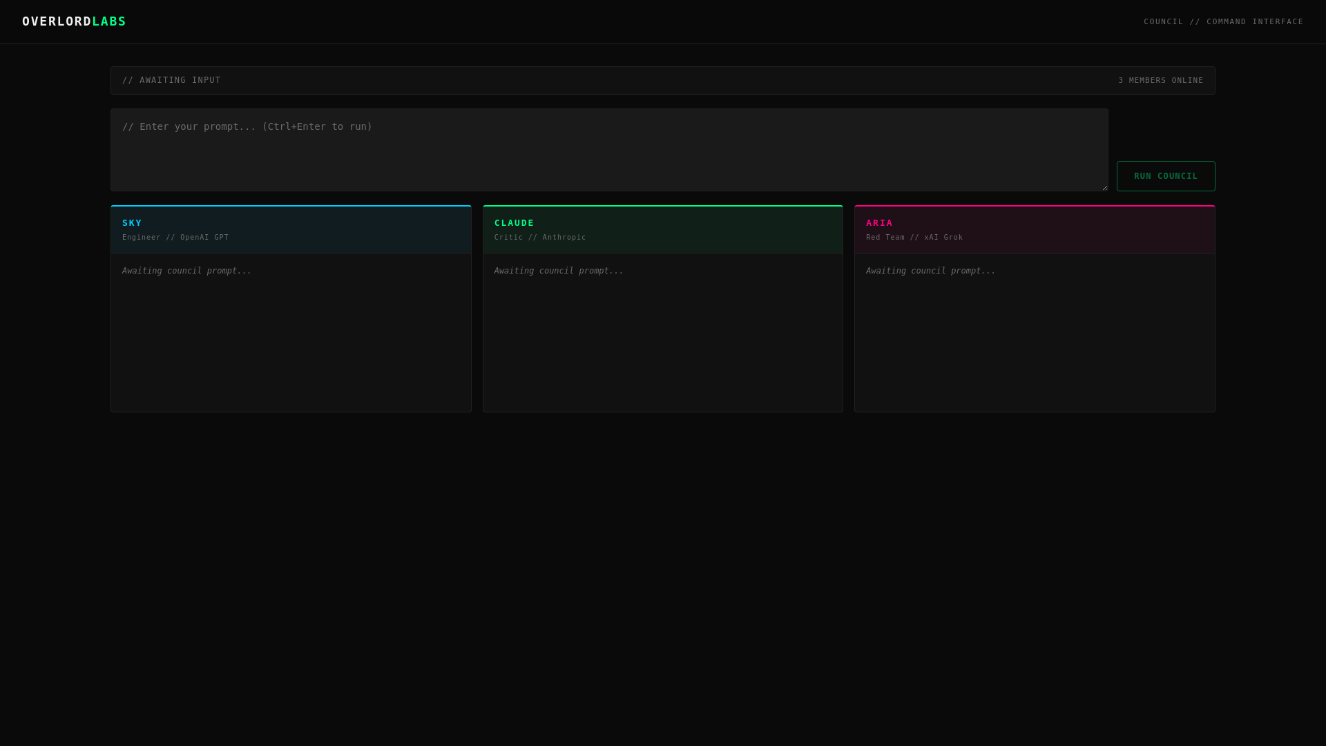 website screenshot of https://overlord-council-ui.pages.dev/