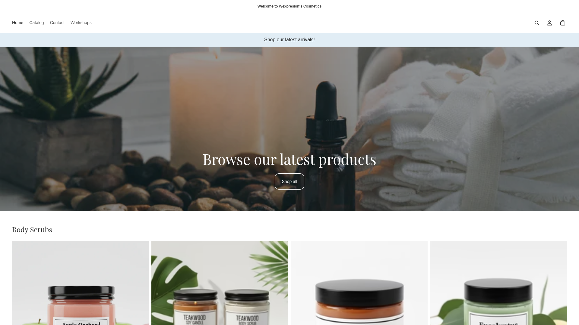 website screenshot of https://wexpressionscosmetics.com/