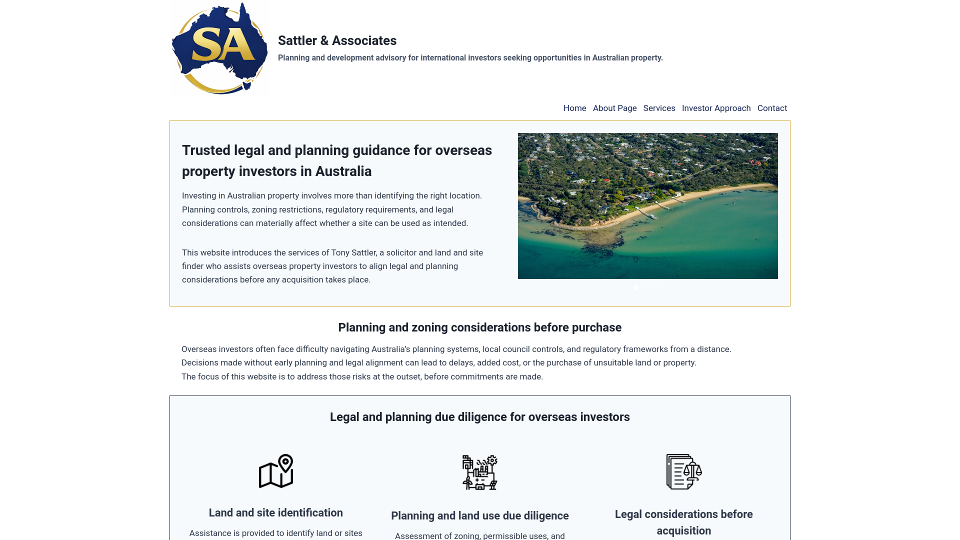 website screenshot of https://sattlerassociates.com.au/