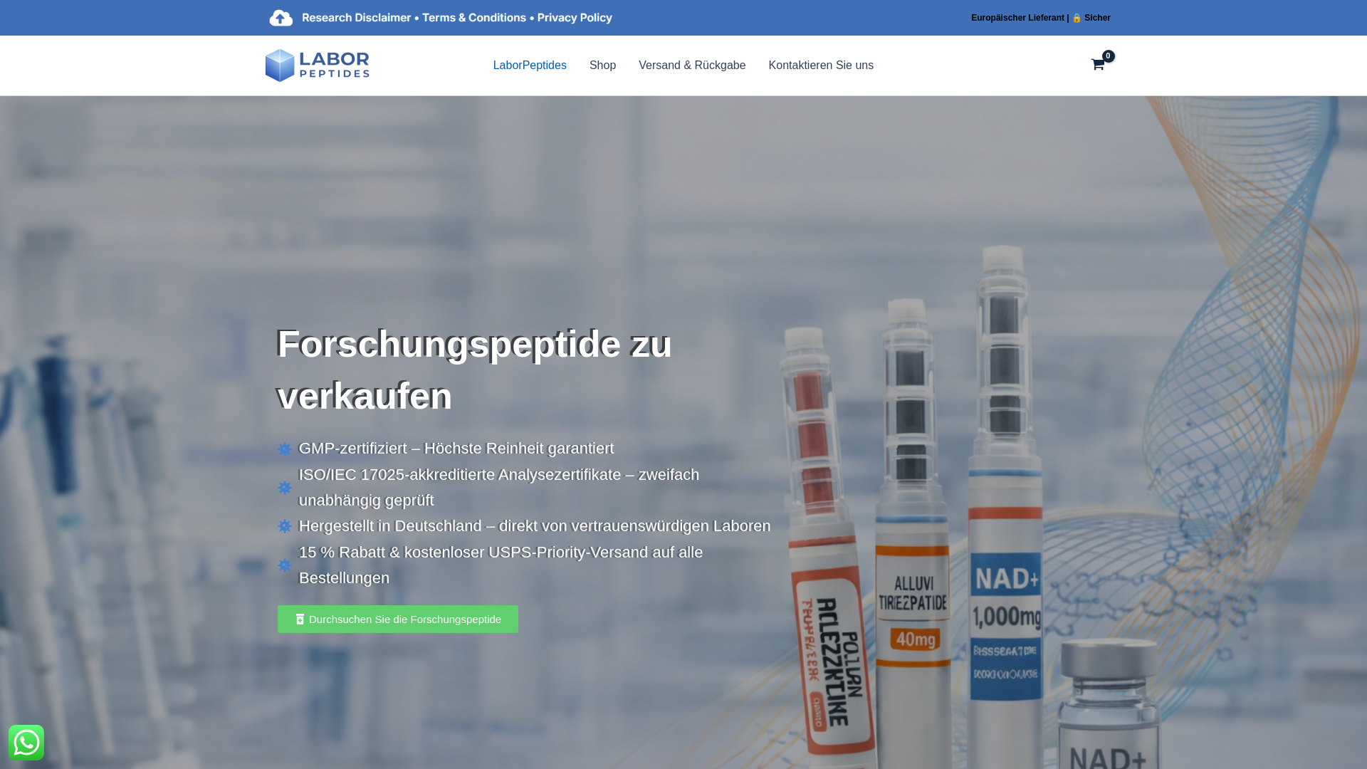 website screenshot of https://laborpeptides.com/